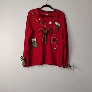 Basic Edition Embellished Ugly Christmas Top Size XL